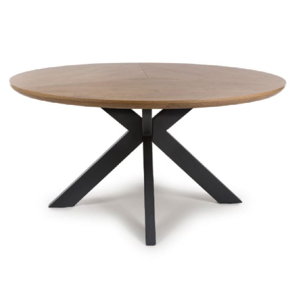 Beloit Wooden Large Round Dining Table In Rustic Oak | Bed Sava