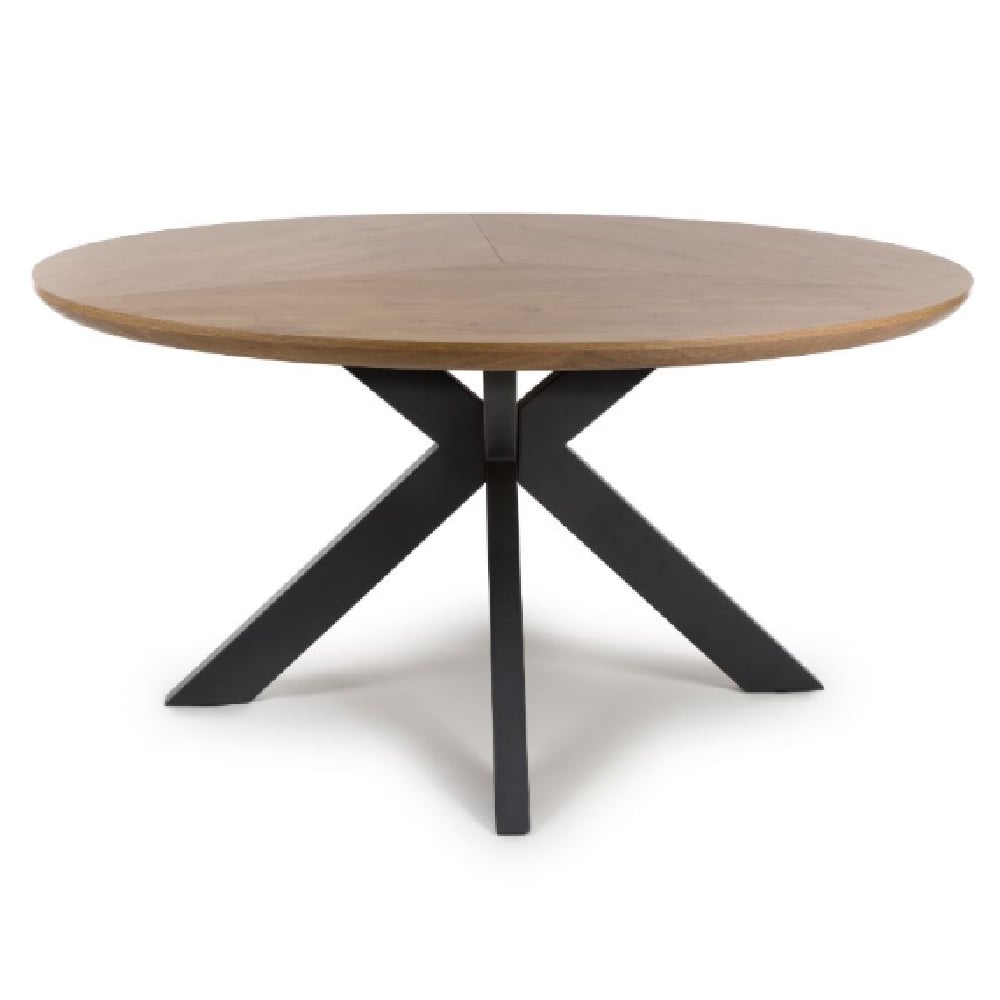 Beloit Wooden Large Round Dining Table In Rustic Oak