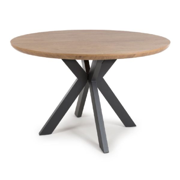 Beloit Wooden Medium Round Dining Table In Rustic Oak | Bed Sava