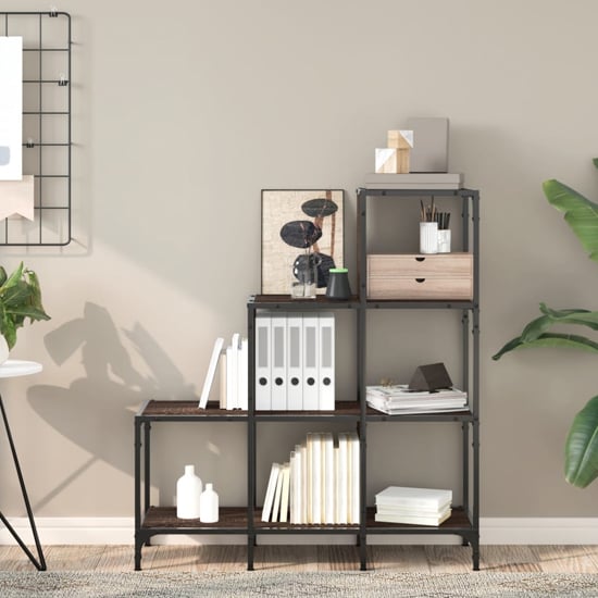 Belper Wooden Bookcase With 6 Shelves In Brown Oak