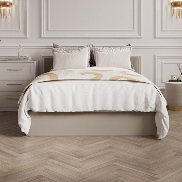 Belton Ottoman Velvet Double Bed In Beige | Bed Sava