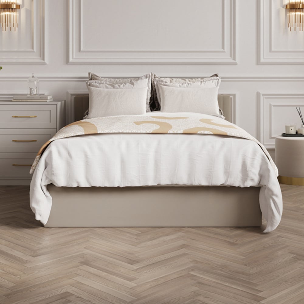 Belton Ottoman Velvet Double Bed In Beige