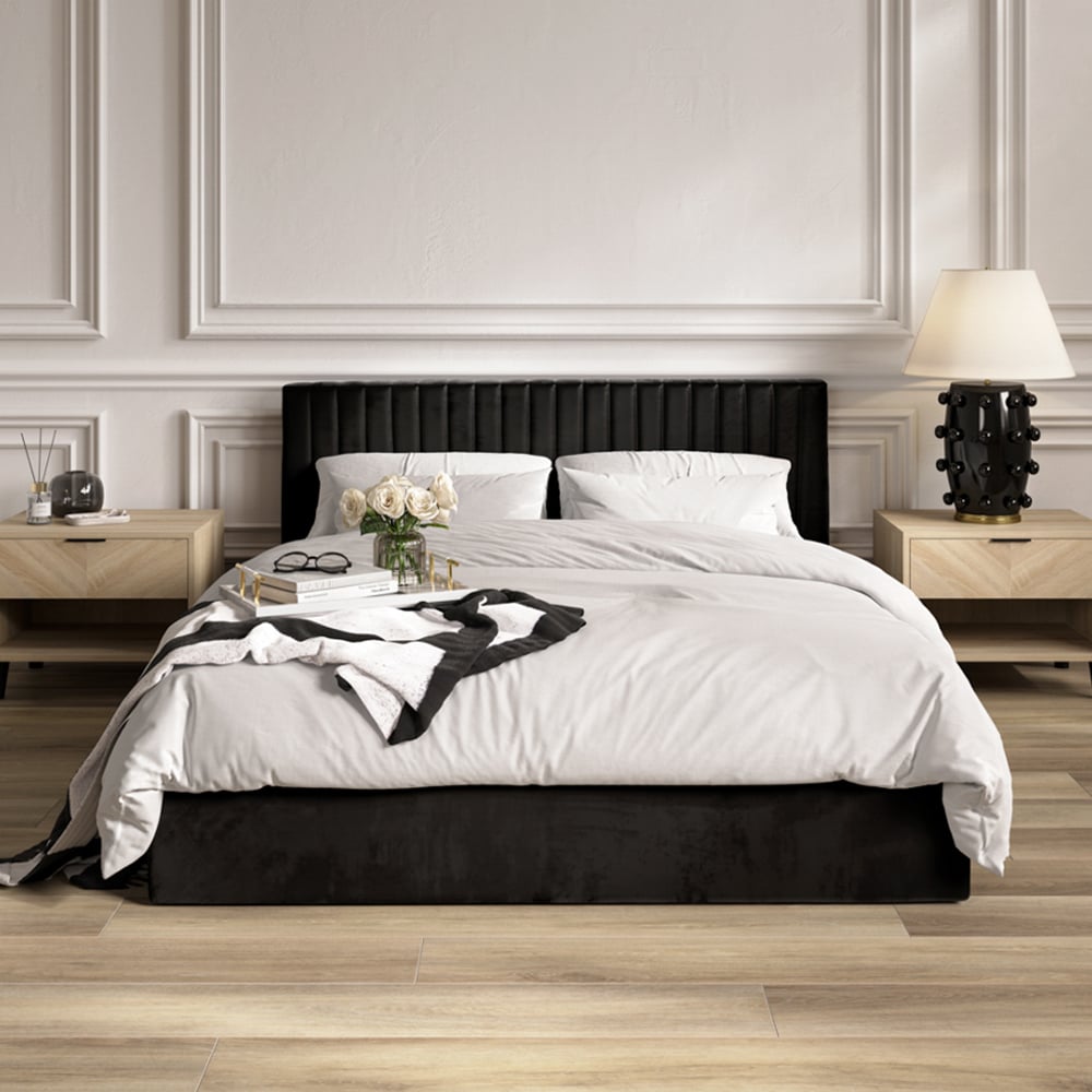 Belton Ottoman Velvet King Size Bed In Black