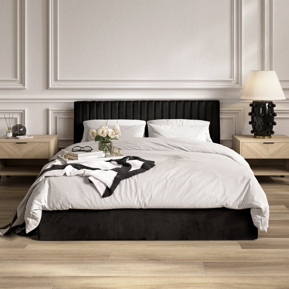 Belton Tall Ottoman Velvet Double Bed In Black