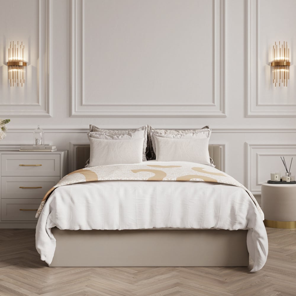 Belton Tall Ottoman Velvet King Size Bed In Beige