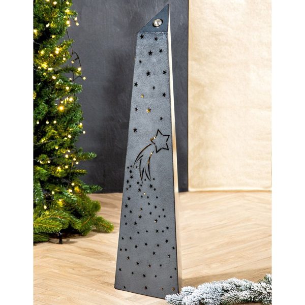 Belton Twinkling Lights Metal Decorative Pillar In Grey | Bed Sava