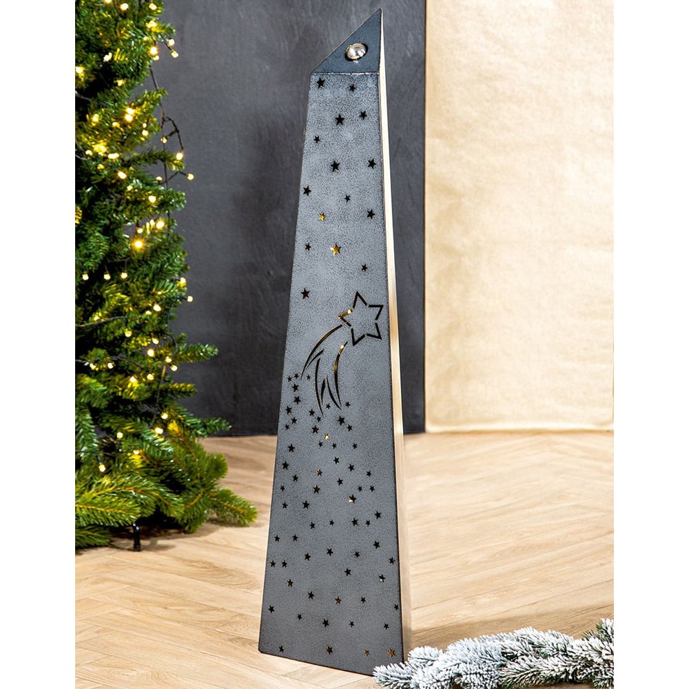 Belton Twinkling Lights Metal Decorative Pillar In Grey