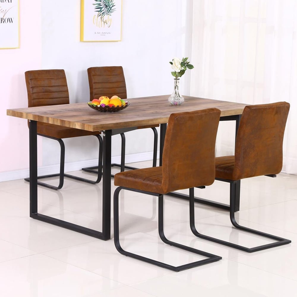 Belton Wooden Dining Table With 4 Chairs In Natural And Black