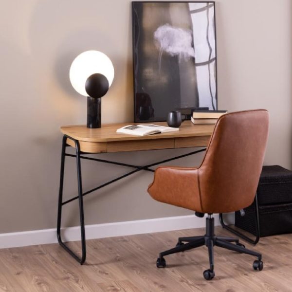 Belvidere Wooden Rectangular Laptop Desk With 2 Drawers In Oak | Bed Sava