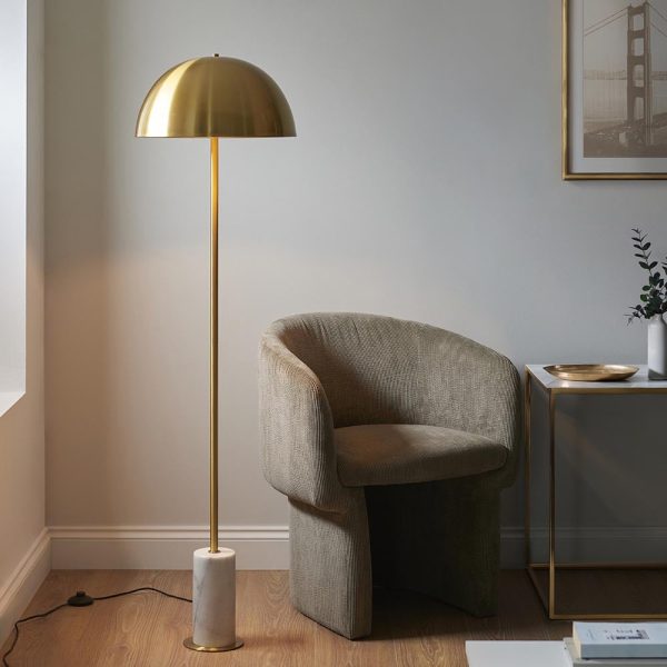 Bemidji Metal Floor Lamp In Brass With White Marble Base | Bed Sava