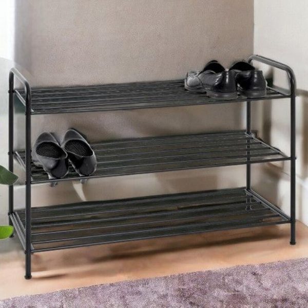 Bemidji Metal Shoe Rack With 3 Shelves In Black | Bed Sava
