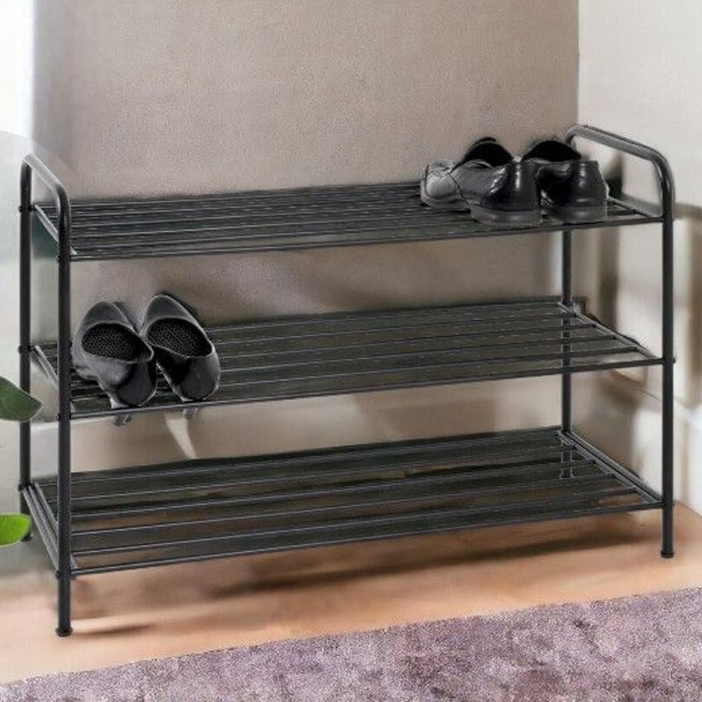 Bemidji Metal Shoe Rack With 3 Shelves In Black
