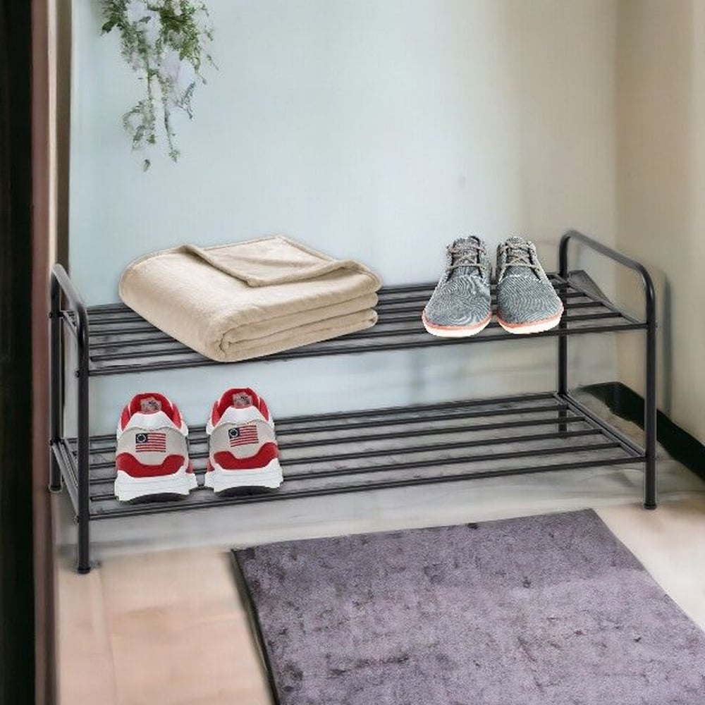 Bemidji Metal Shoe Rack With 2 Shelves In Black