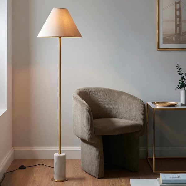 Bemidji Natural Linen Fabric Shade Floor Lamp In Brass | Bed Sava
