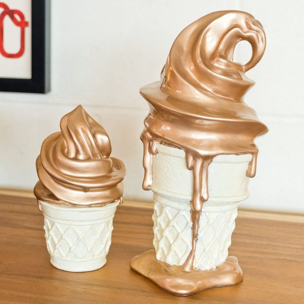 Benanti Resin Set Of 2 Ice Cream Cone Sculpture In Brown | Bed Sava