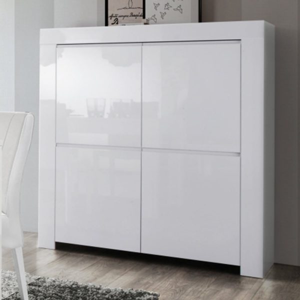 Benetti High Gloss Highboard With 4 Doors In White | Bed Sava