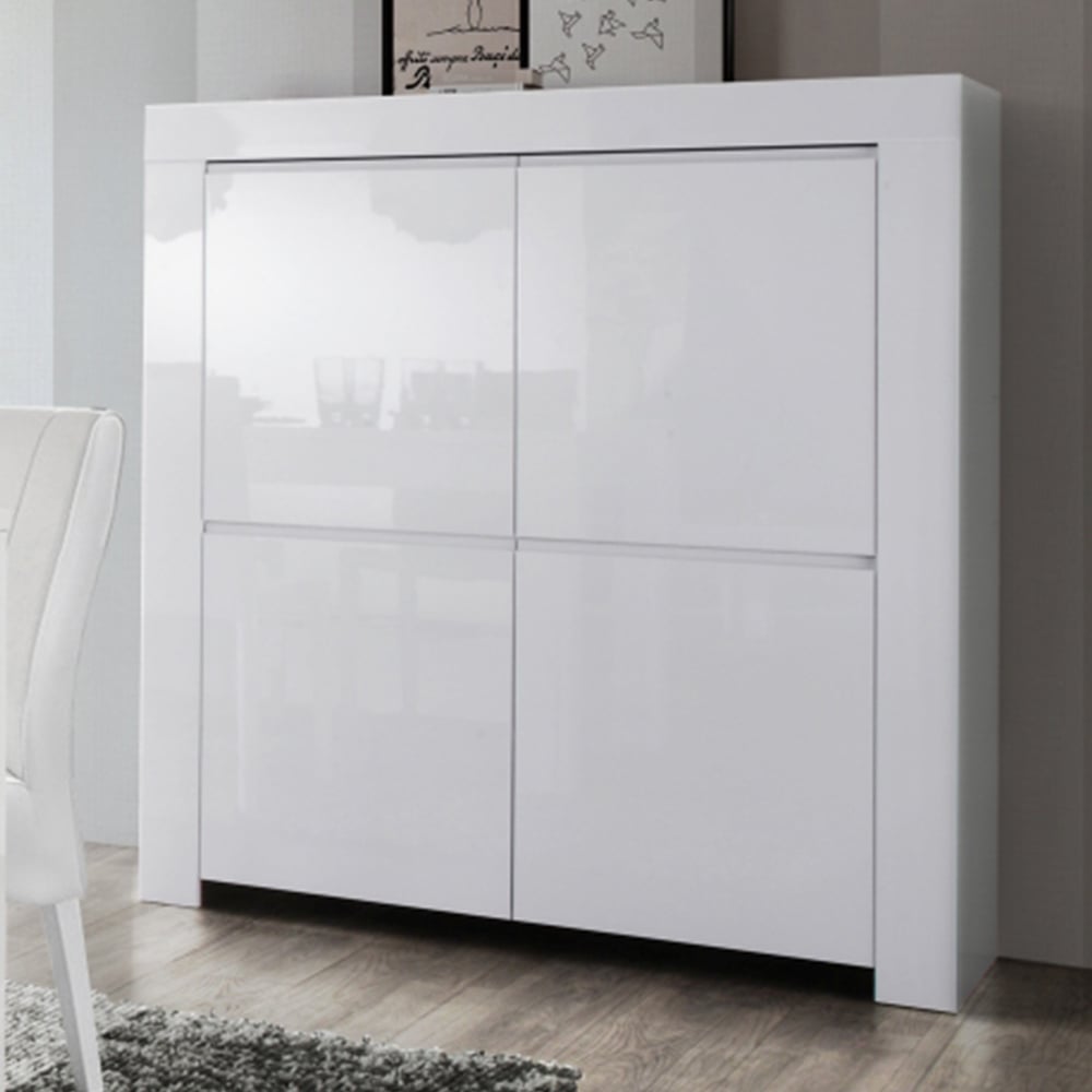 Benetti High Gloss Highboard With 4 Doors In White
