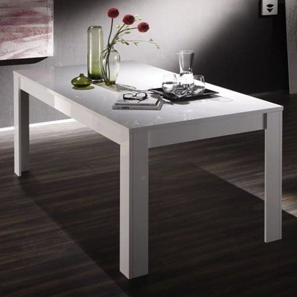 Benetti High Gloss Rectangular Dining Table In White | Bed Sava