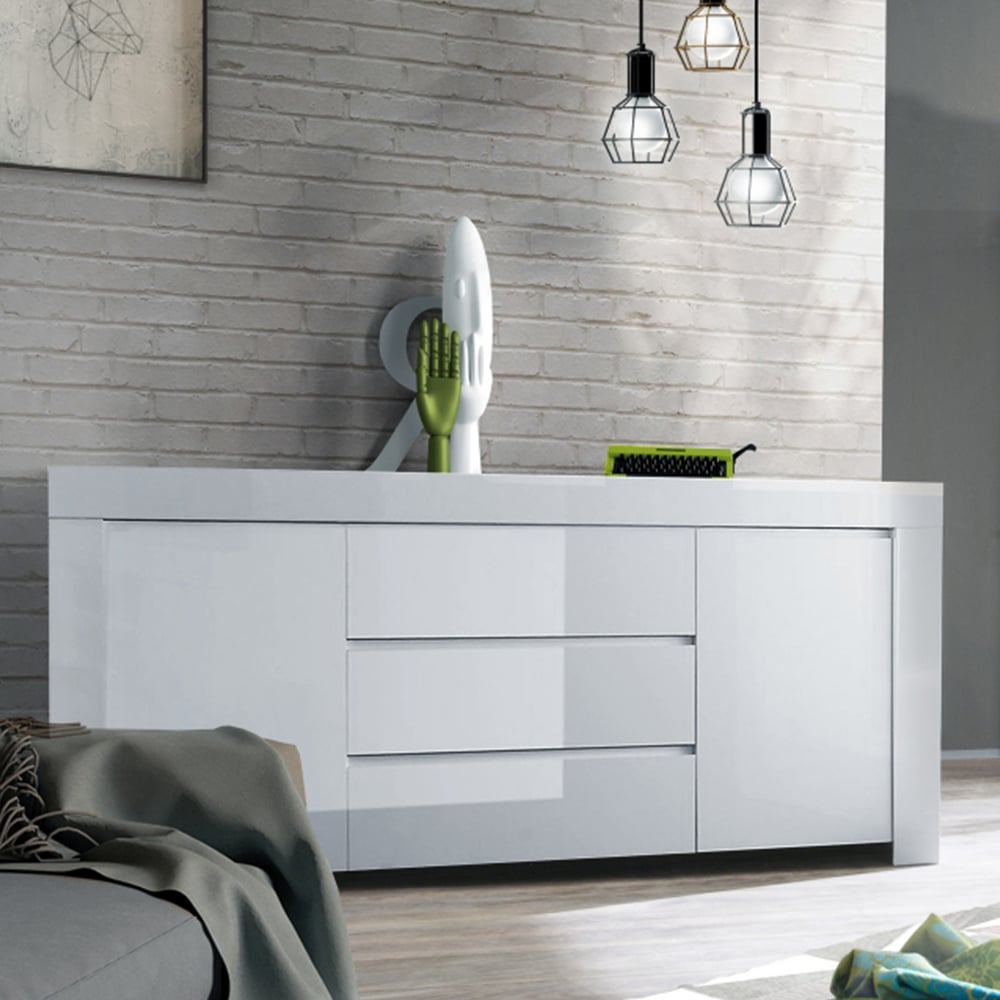 Benetti High Gloss Sideboard With 2 Doors 3 Drawers In White