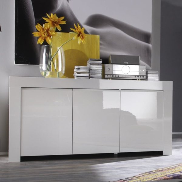 Benetti High Gloss Sideboard With 3 Doors In White | Bed Sava