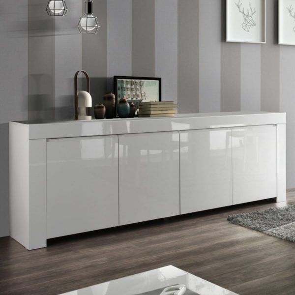 Benetti High Gloss Sideboard With 4 Doors In White | Bed Sava