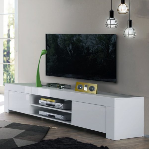 Benetti High Gloss TV Stand With 2 Doors In White | Bed Sava