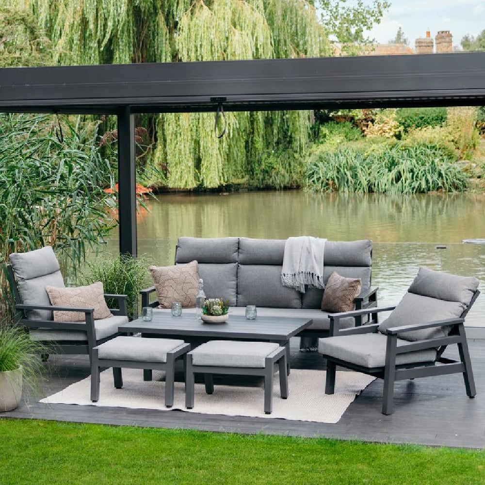 Benoit Aluminium Garden Lounge Dining Set In Grey