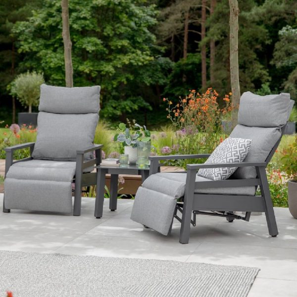 Benoit Aluminium Garden Reclining Duo Set In Grey | Bed Sava