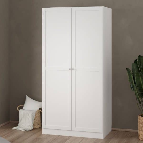 Bensalem Wooden Wardrobe With 2 Doors In White | Bed Sava