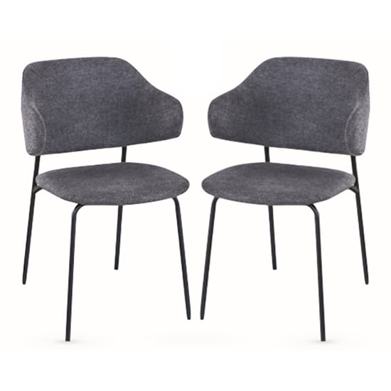 Benson Dark Grey Fabric Dining Chairs With Black Frame In Pair