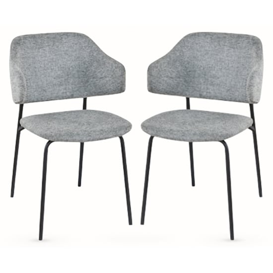 Benson Light Grey Fabric Dining Chairs With Black Frame In Pair