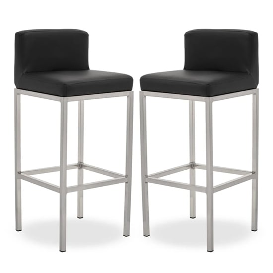 Baino Black PU Leather Bar Chairs With Chrome Legs In A Pair