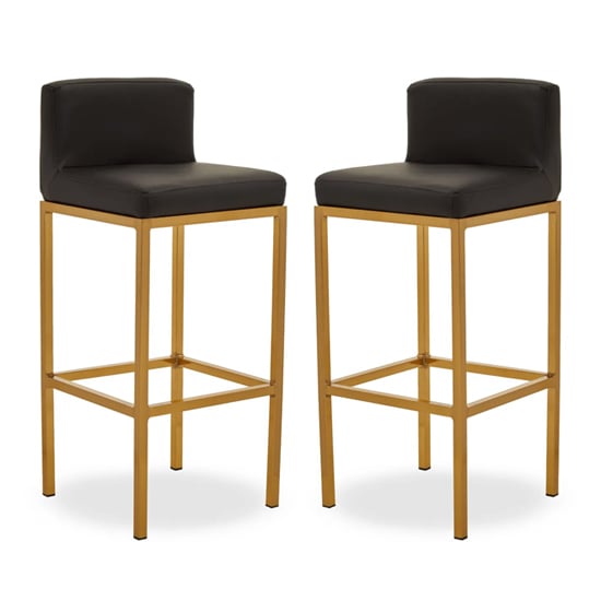 Baino Black PU Leather Bar Chairs With Gold Legs In A Pair
