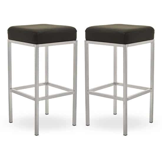 Baino Black Leather Bar Stools With Chrome Legs In A Pair