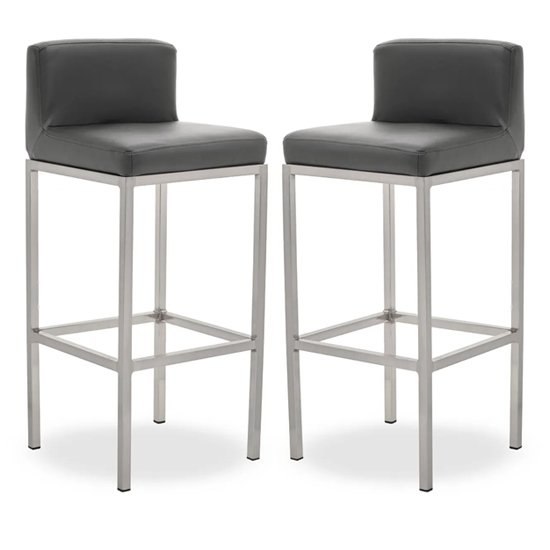Baino Grey PU Leather Bar Chairs With Chrome Legs In A Pair