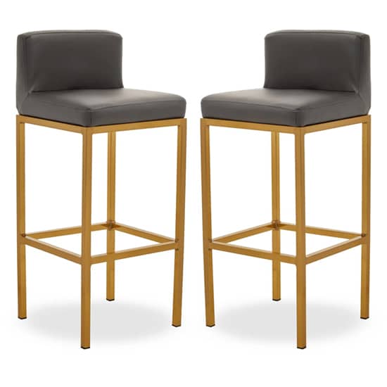 Baino Grey PU Leather Bar Chairs With Gold Legs In A Pair