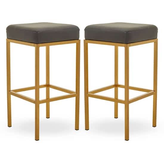 Baino Dark Grey Leather Bar Stools With Gold Legs In A Pair