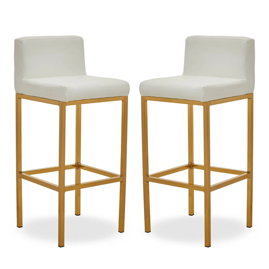Baino White PU Leather Bar Chairs With Gold Legs In A Pair