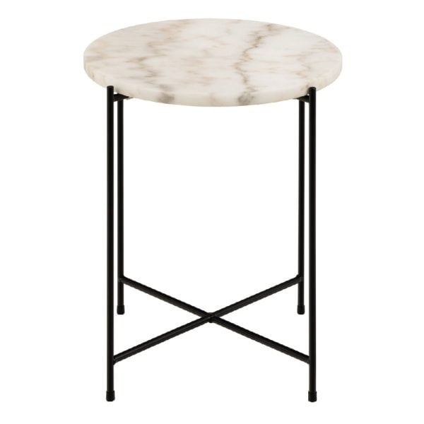 Berlin Marble Side Table Small With Metal Legs In White | Bed Sava