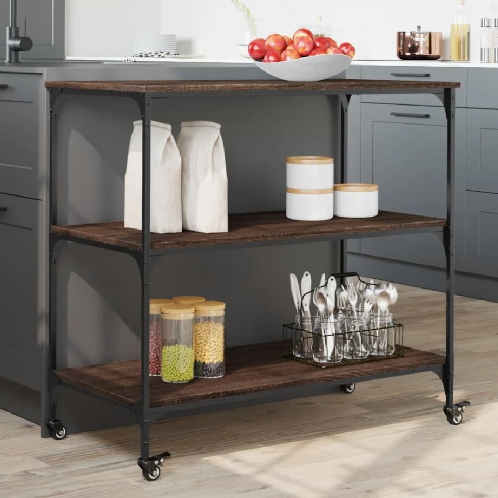 Bernalillo Wooden Kitchen Trolley With 3 Shelves In Brown
