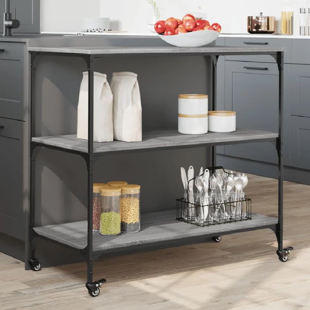 Bernalillo Wooden Kitchen Trolley With 3 Shelves In Grey Sonoma