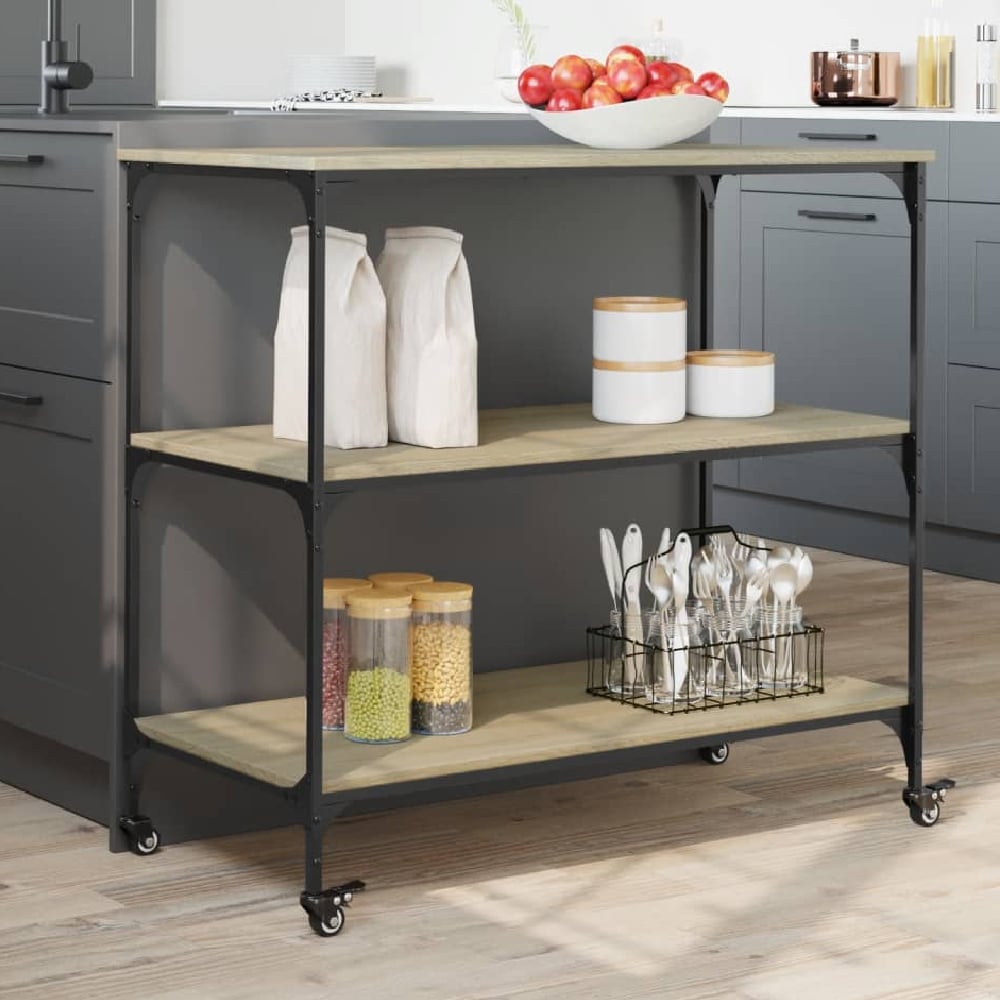 Bernalillo Wooden Kitchen Trolley With 3 Shelves In Sonoma Oak