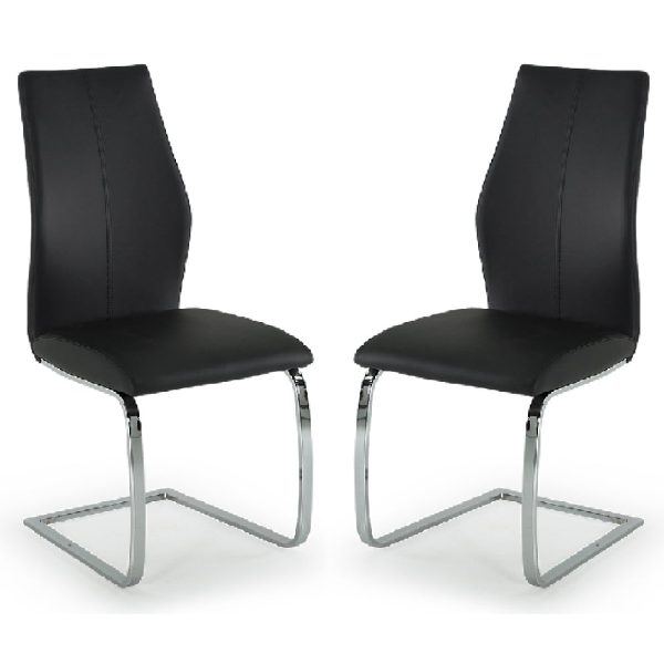 Bernie Black Leather Dining Chairs With Chrome Legs In Pair | Bed Sava