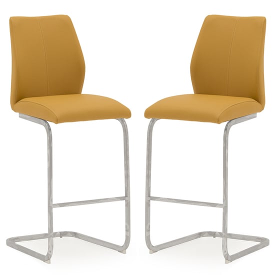 Bernie Pumpkin Leather Bar Chairs With Chrome Frame In Pair