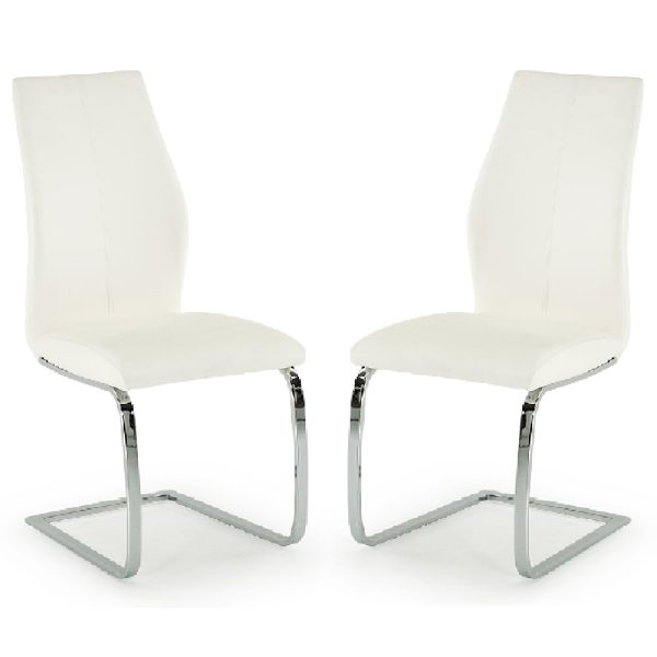 Bernie White Leather Dining Chairs With Chrome Legs In Pair | Bed Sava