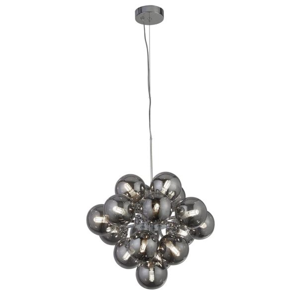 Berry 17 Light Smoked Glass Shade Pendant Light In Chrome | Bed Sava