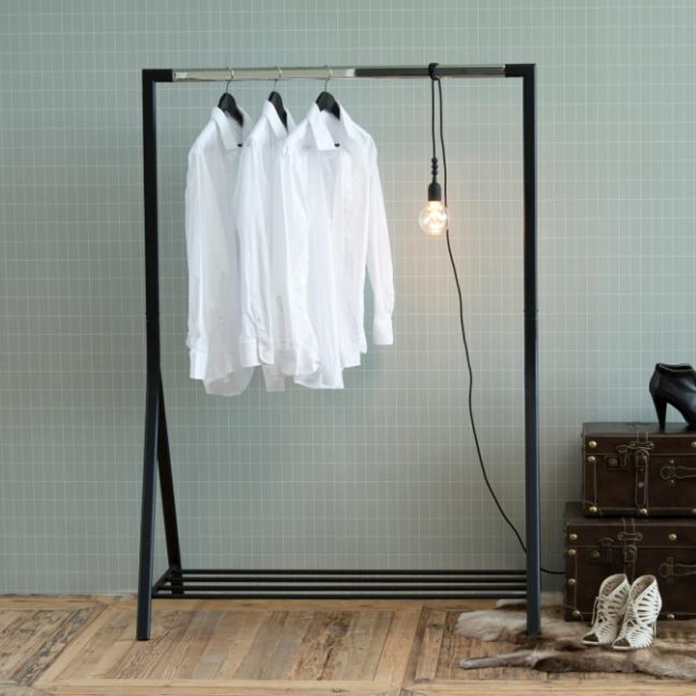 Beryl Metal Clothes Rack With Chrome Frame In Black