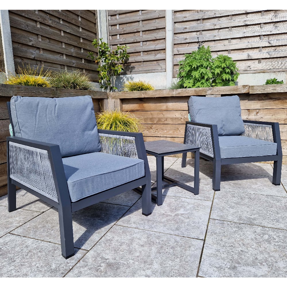 Bessie Aluminium Garden 3 Piece Lounger Set With Cusions In Grey