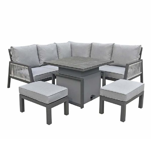 Bessie Glass Top Garden Corner Dining Set In Grey | Bed Sava