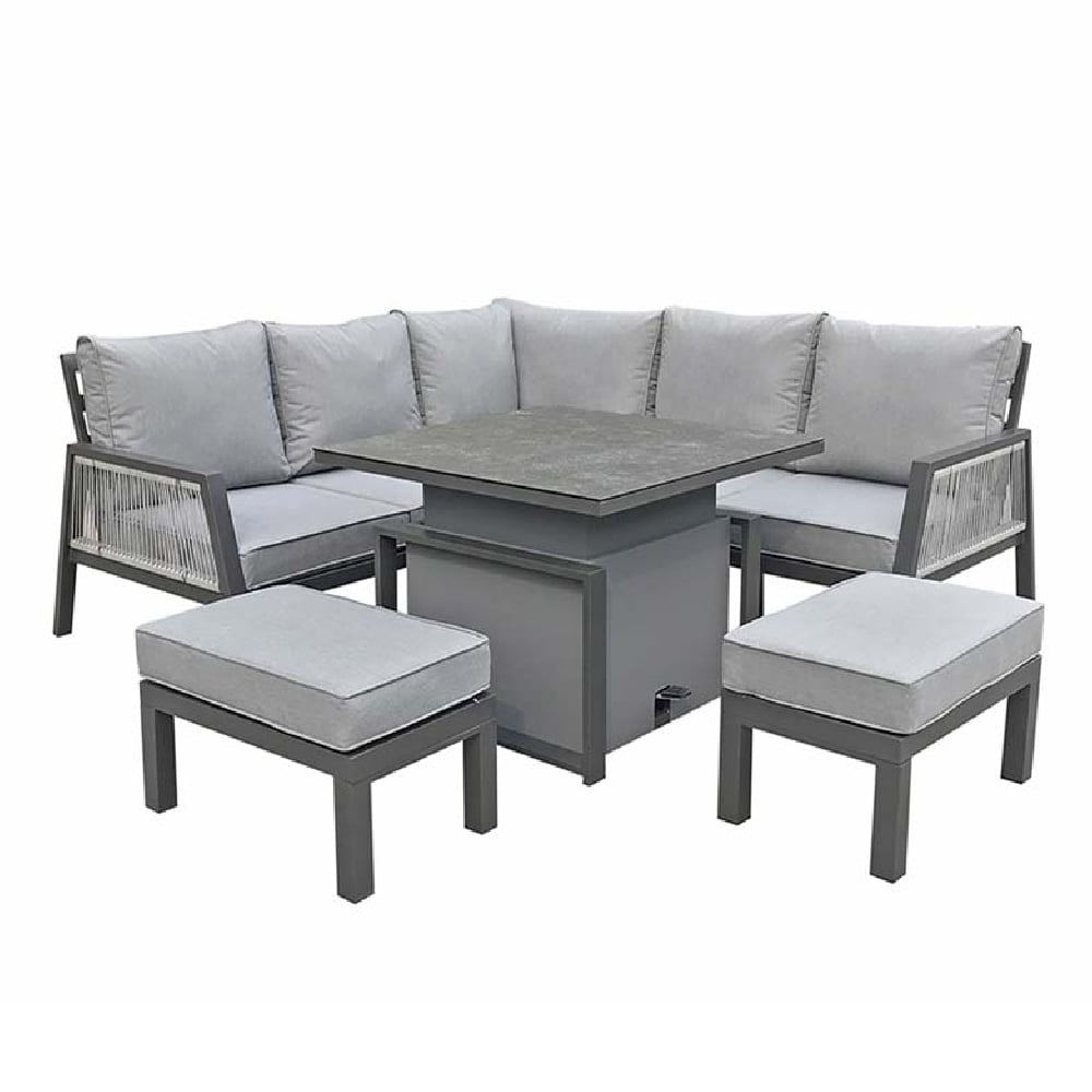 Bessie Glass Top Garden Corner Dining Set In Grey